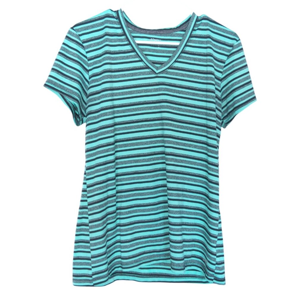 Womens Large Shirt, Short Sleeve, V-Neck, Stripes